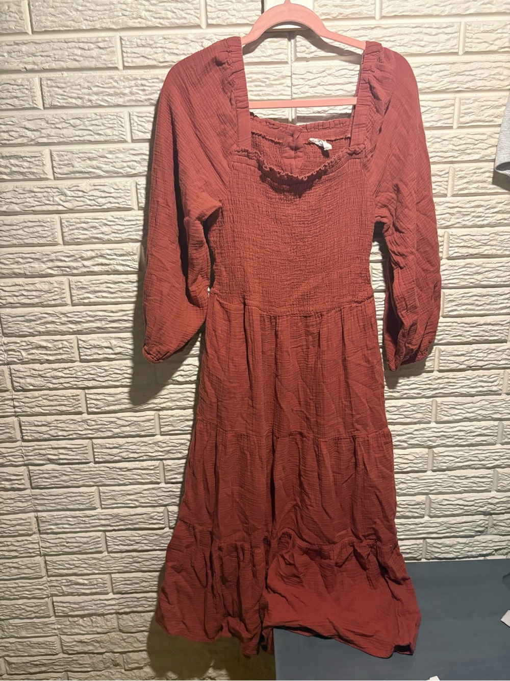 beachlunchlounge Rust Red Long Sleeve Tiered Maxi Dress